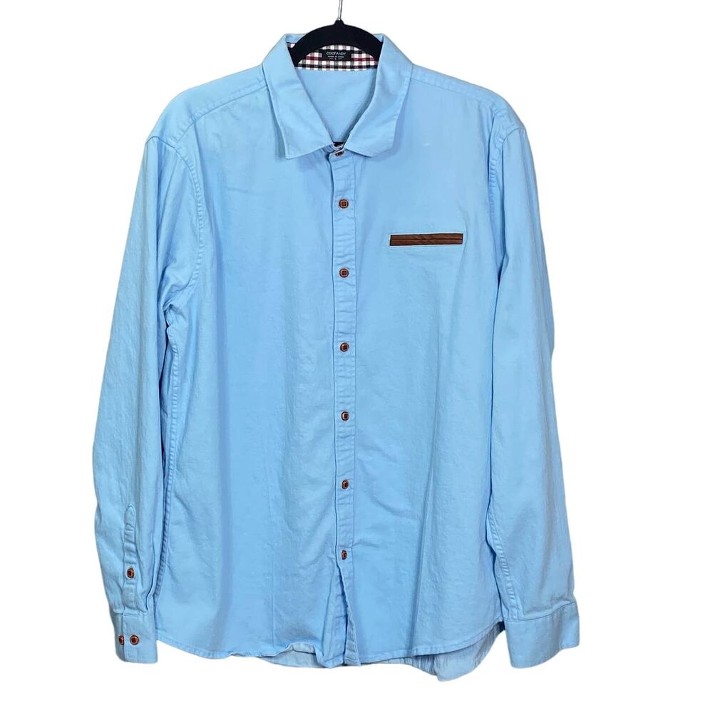 Coofandy Men's Light Blue Casual Button-Down Shirt Size L